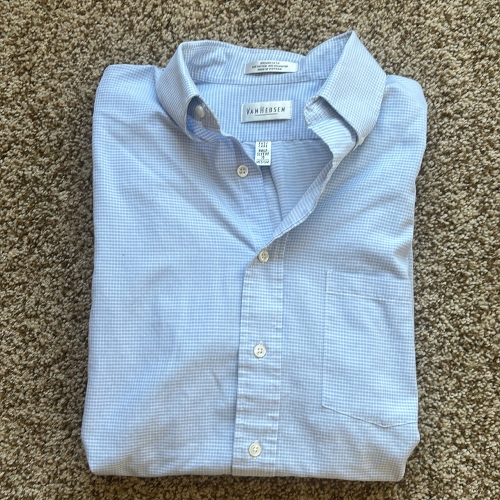 Van Heusen Mens Medium Pattern (blue/white) Short Sleeve Button Up Shirt
